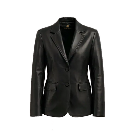 Women’s Two Button Black Lambskin Leather Blazer