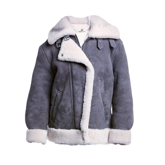 Women Grey Suede Leather Jacket