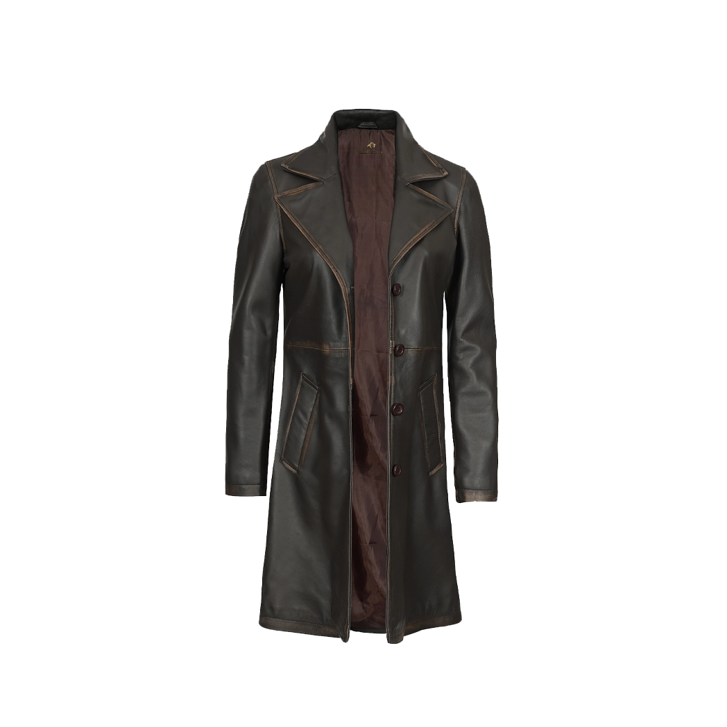 Women’s Distressed Brown 3/4 Length Real Leather Coat
