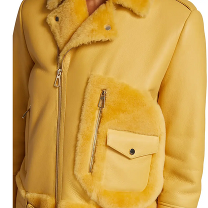 Women’s Orange Shearling Leather Jacket