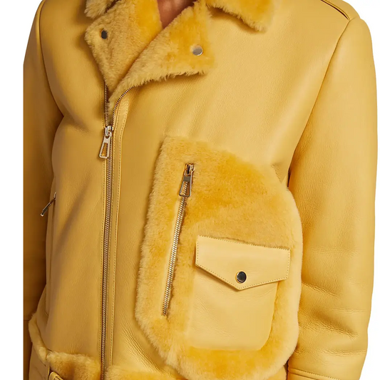 Women’s Orange Shearling Leather Jacket