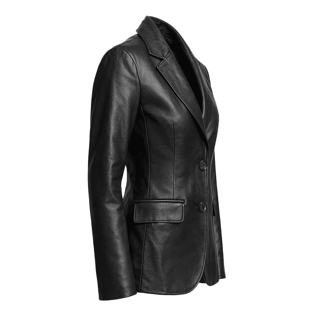 Women’s Two Button Black Lambskin Leather Blazer
