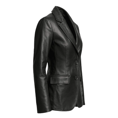 Women’s Two Button Black Lambskin Leather Blazer