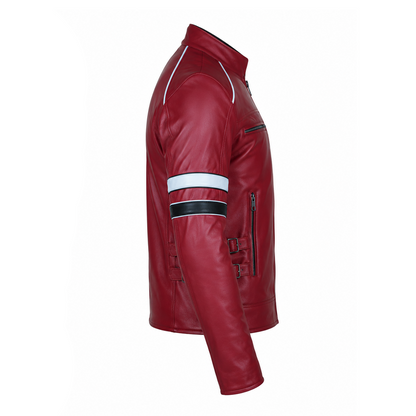 Mens Red Cafe Racer Jacket