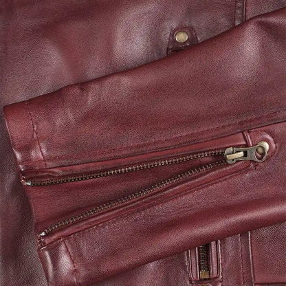 Men’s Burgundy Biker Style Leather Jacket