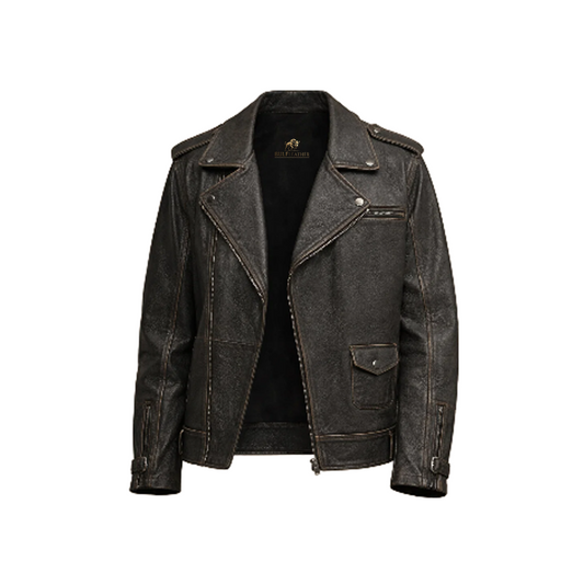 Men’s Black Asymmetrical Leather Biker Jacket