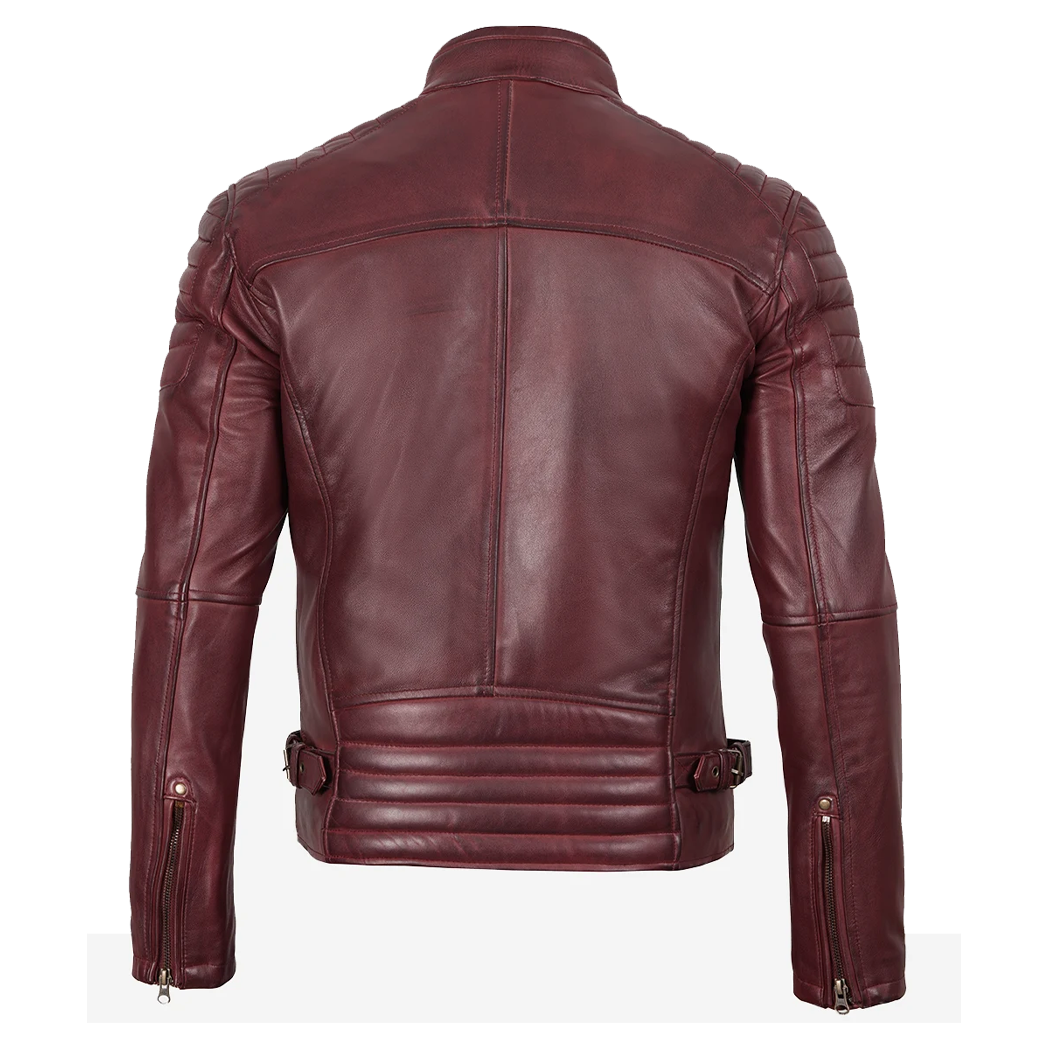 Men’s Burgundy Biker Style Leather Jacket