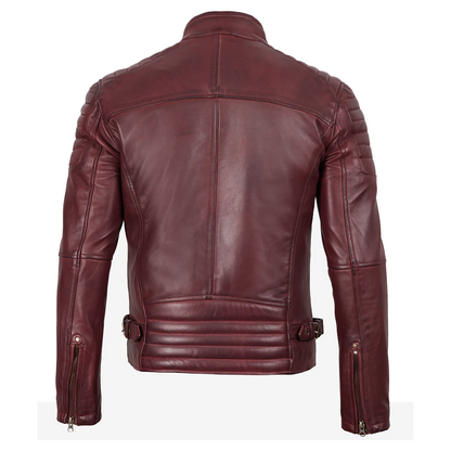 Men’s Burgundy Biker Style Leather Jacket