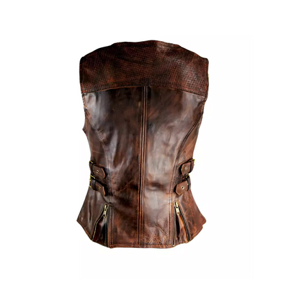 Women Vintage Brown Vest with Buckles