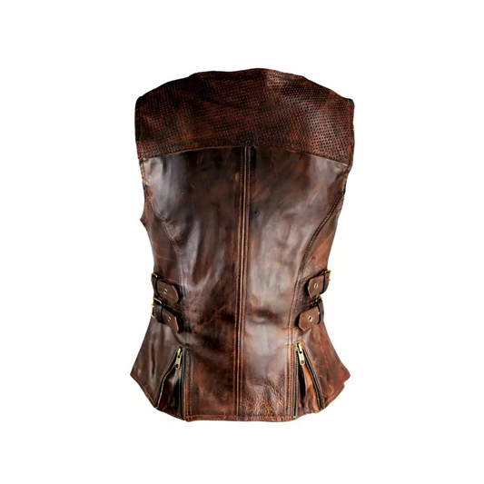 Women Vintage Brown Vest with Buckles