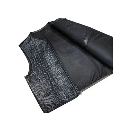Men’s Black Embossed Biker Leather Vest