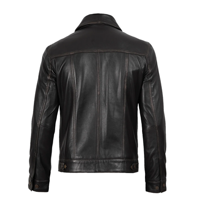 Men’s Distressed Brown Leather Trucker Jacket