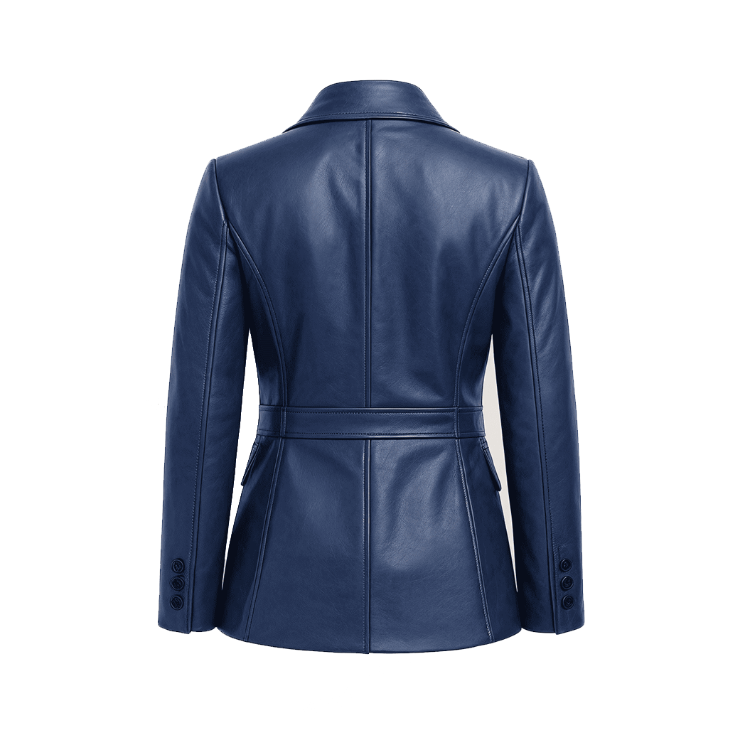 Women’s Two Button Blue Leather Blazer