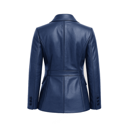 Women’s Two Button Blue Leather Blazer