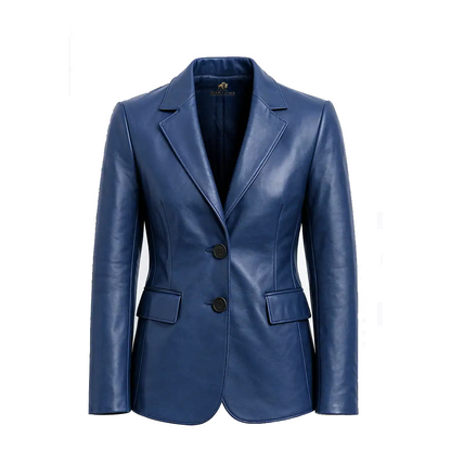 Women’s Two Button Blue Leather Blazer