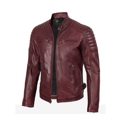 Men’s Burgundy Biker Style Leather Jacket