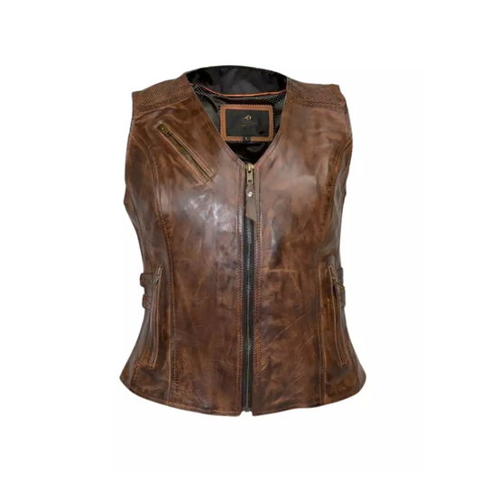 Women Vintage Brown Vest with Buckles