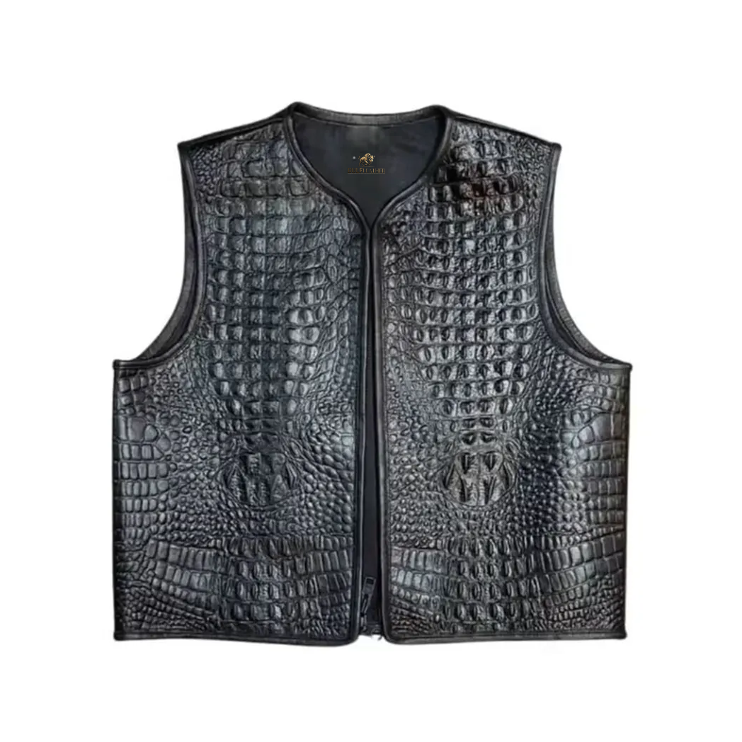 Men’s Black Embossed Biker Leather Vest