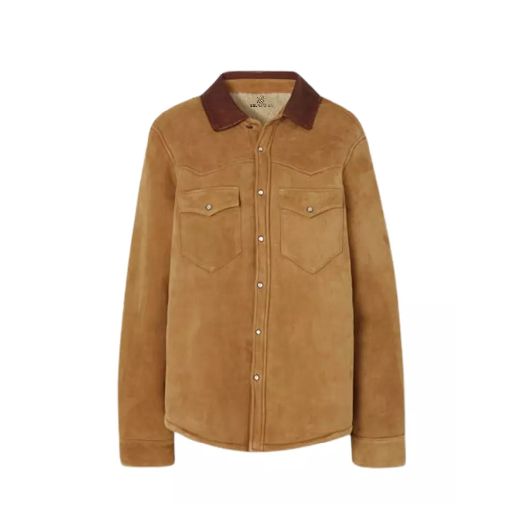 Women’s Camel Suede Classic Leather Shirt