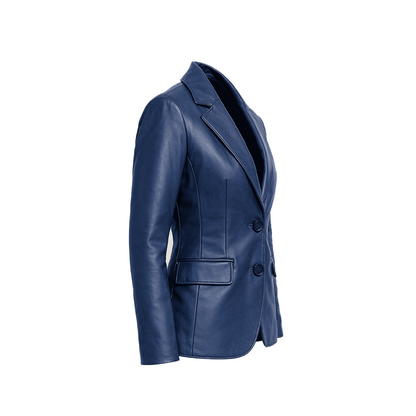 Women’s Two Button Blue Leather Blazer