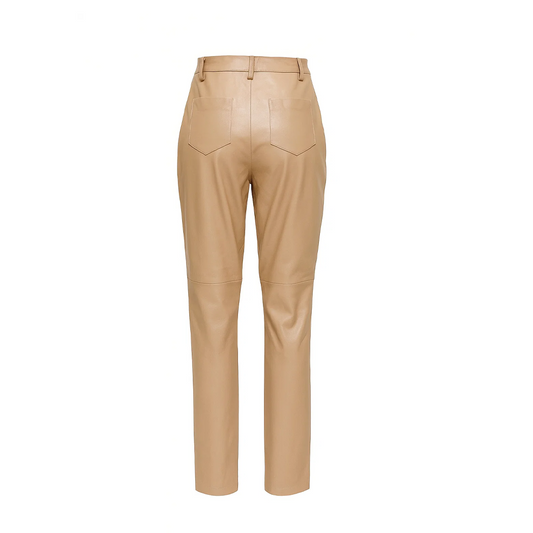 Women Premium Beige Leather Pants