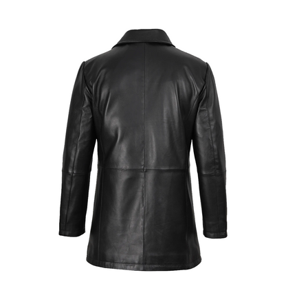 Men’s Real Leather 3/4 Length Black Coat With Brown Detailing