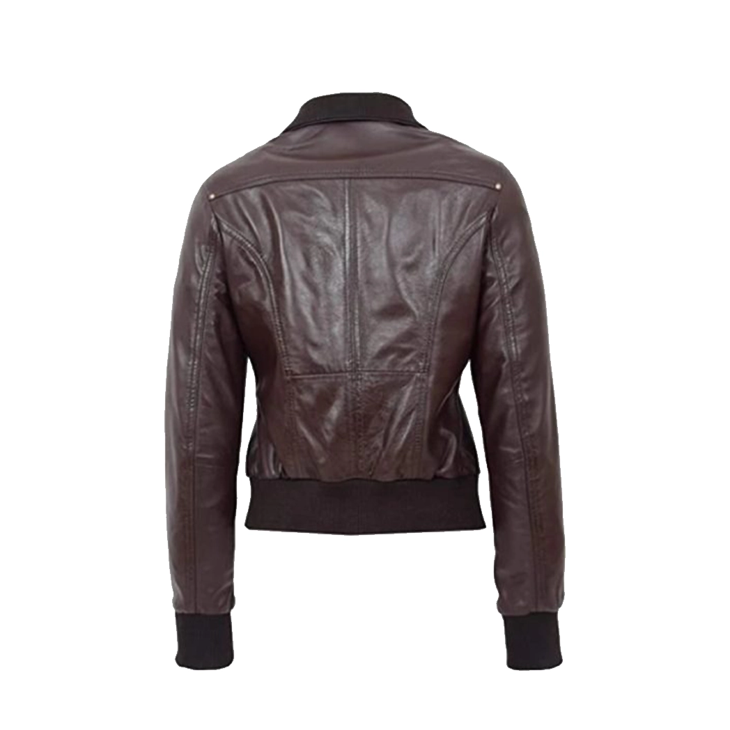 Women’s Brown Leather Bomber Jacket