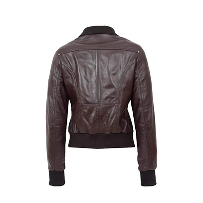 Women’s Brown Leather Bomber Jacket