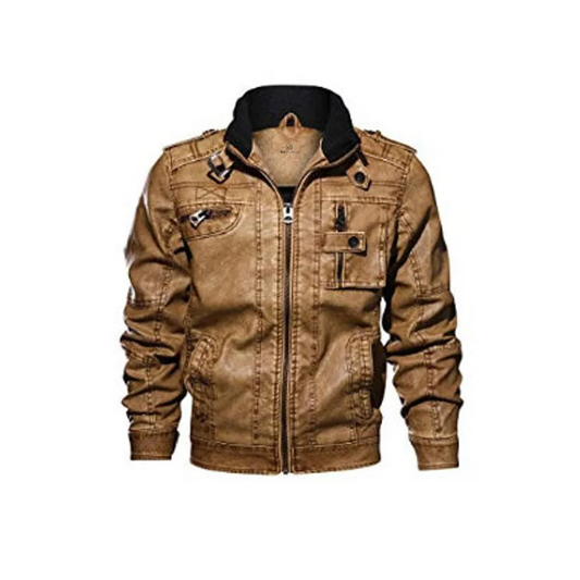 Men Brown Cafe Racer Leather Jacket