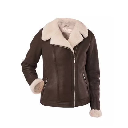 Women Brown B3 RAF Aviator Shearling Jacket