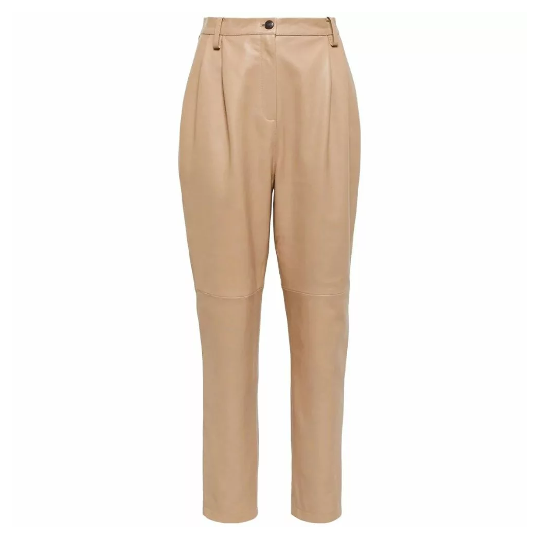 Women Premium Beige Leather Pants