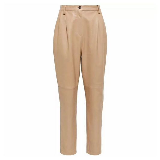 Women Premium Beige Leather Pants