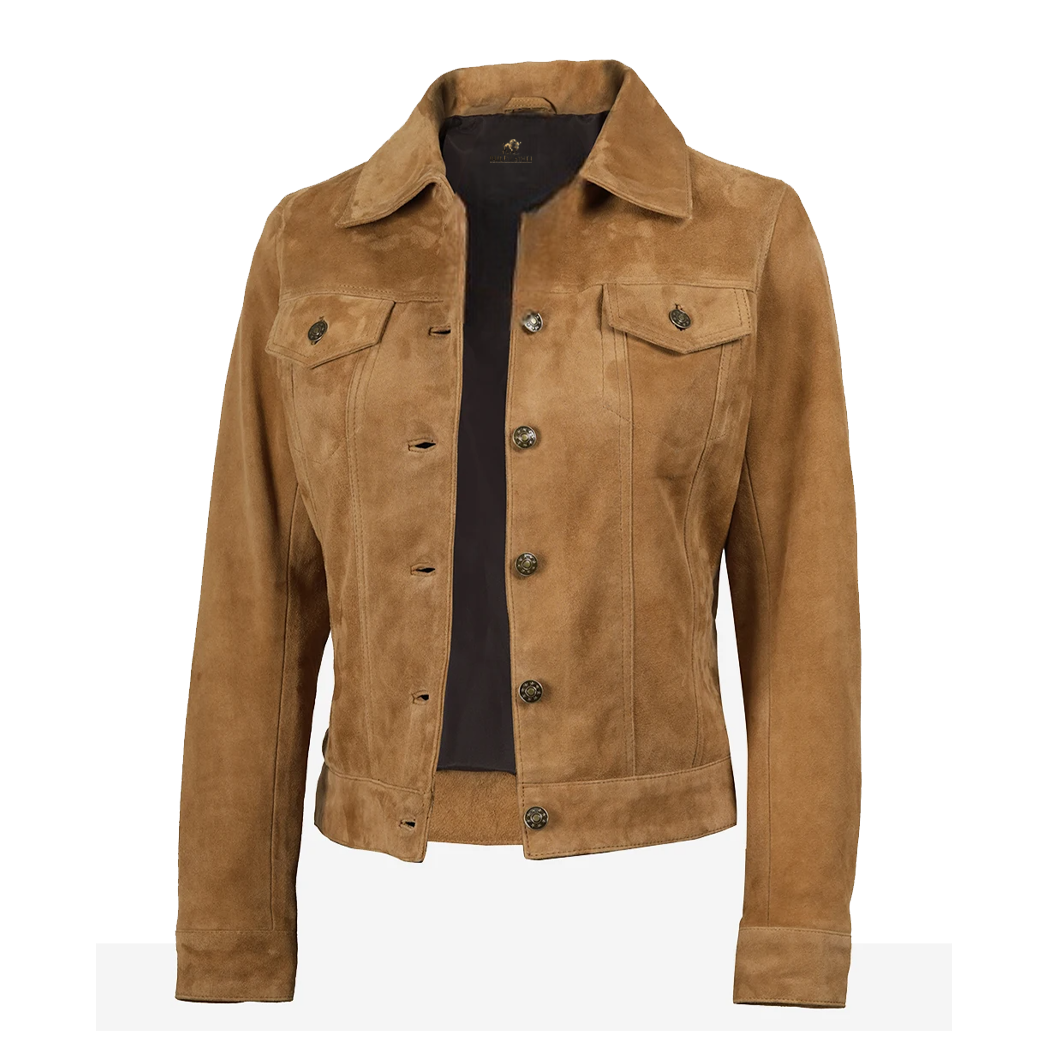 Women’s Light Brown Suede Trucker Jacket