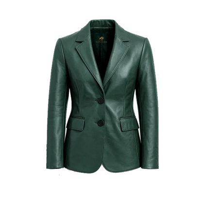 Women’s Two Button Green Lambskin Leather Blazer