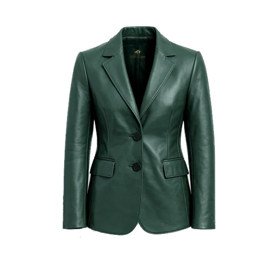 Women’s Two Button Green Lambskin Leather Blazer