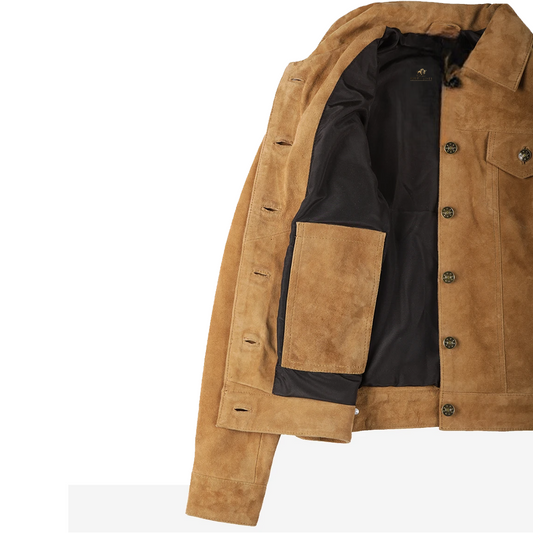 Women’s Light Brown Suede Trucker Jacket