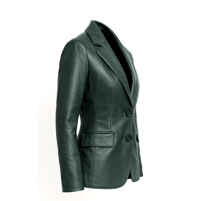 Women’s Two Button Green Lambskin Leather Blazer