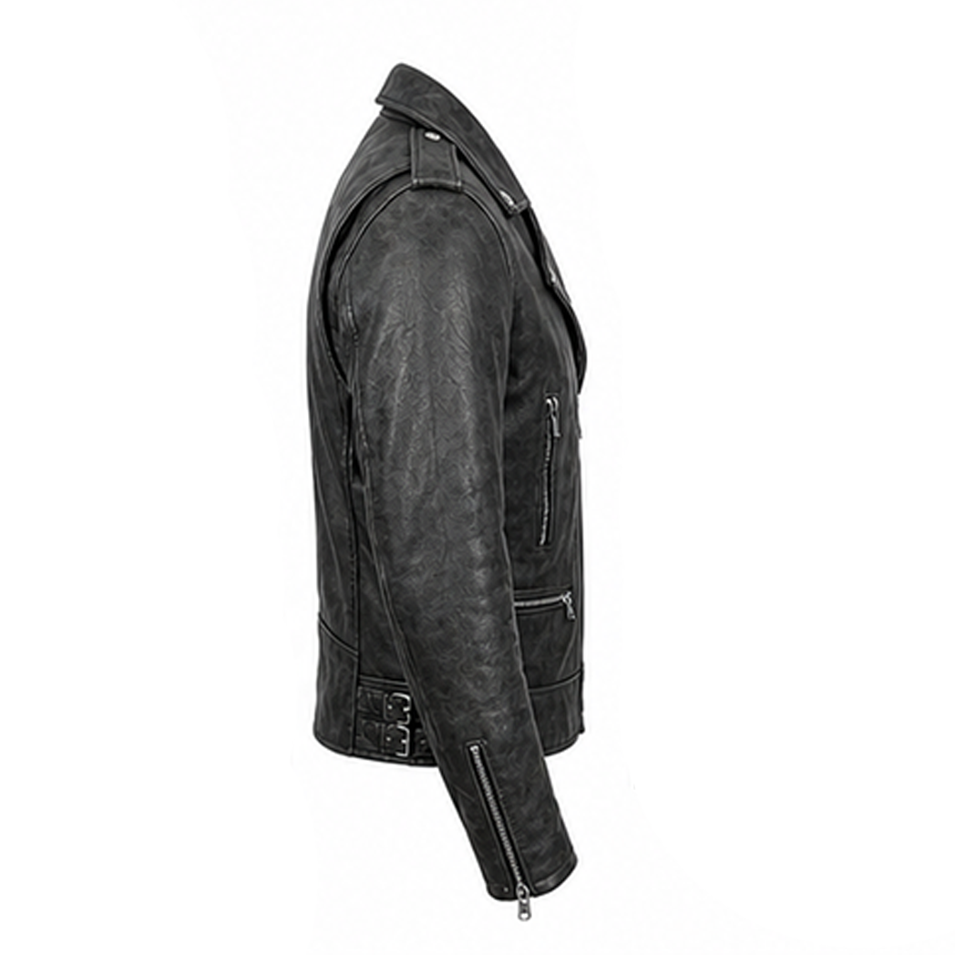 Mens Lambskin Motorcycle Charcoal Grey Leather Jacket