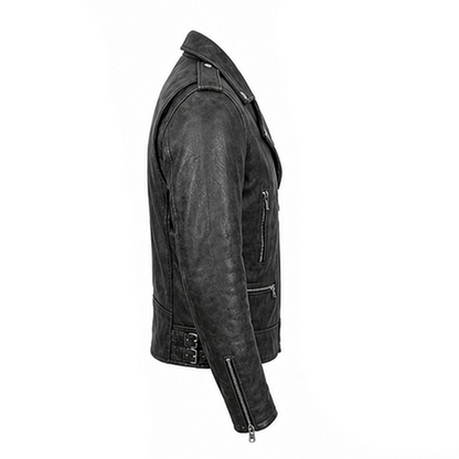 Mens Lambskin Motorcycle Charcoal Grey Leather Jacket