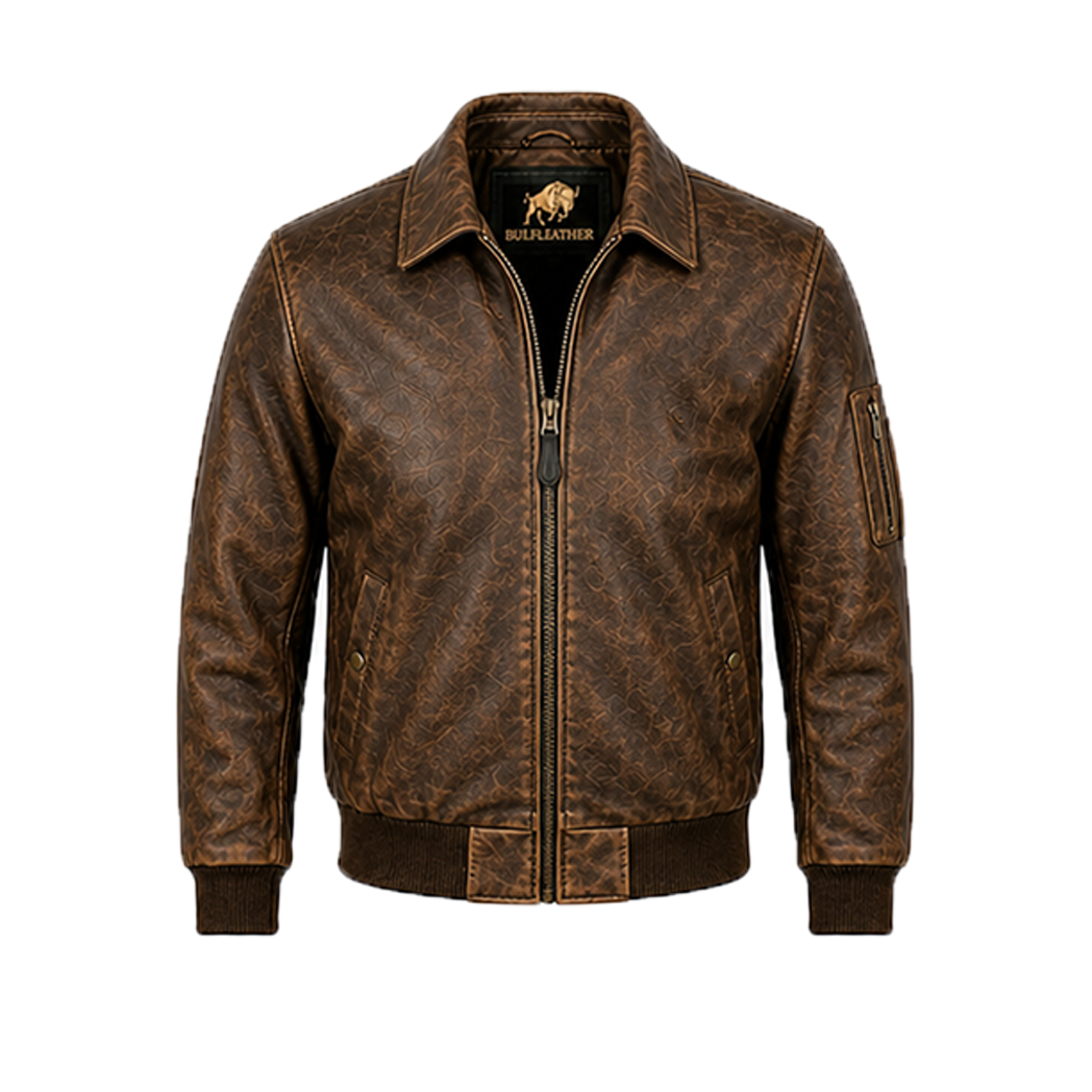 Men’s Stylish Distressed Brown Bomber Leather Jacket