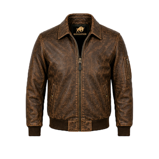 Men’s Stylish Distressed Brown Bomber Leather Jacket
