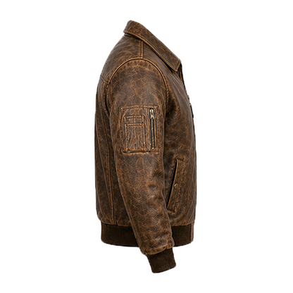 Men’s Stylish Distressed Brown Bomber Leather Jacket