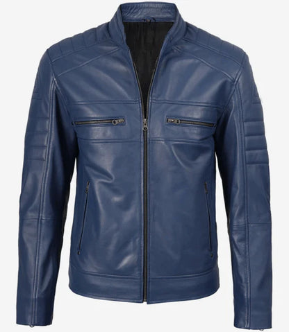Men’s Blue Biker Style Leather Jacket