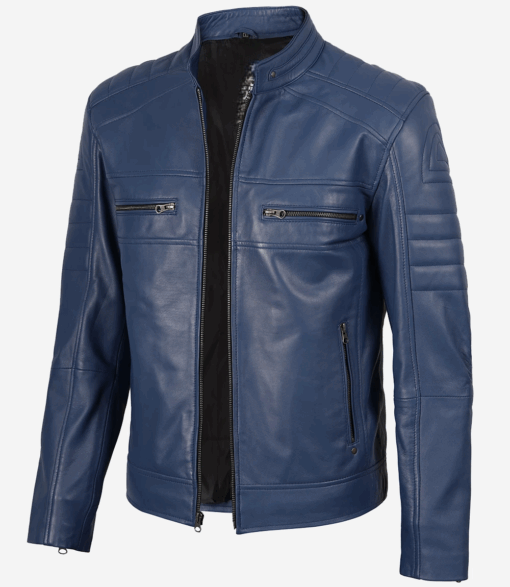 Men’s Blue Biker Style Leather Jacket