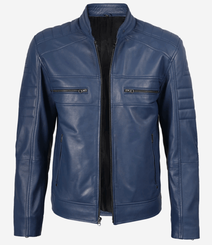 Men’s Blue Biker Style Leather Jacket