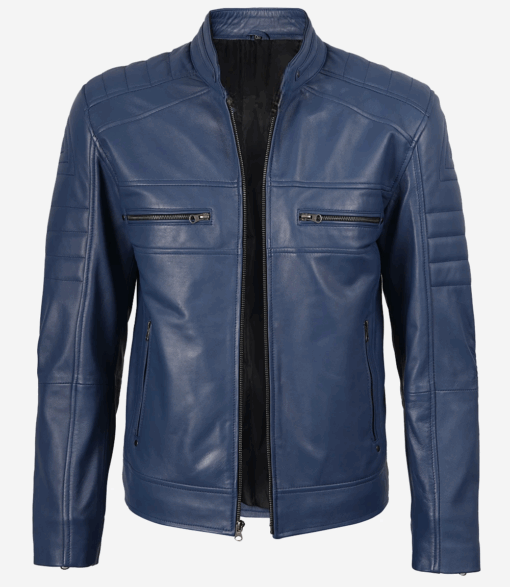 Men’s Blue Biker Style Leather Jacket
