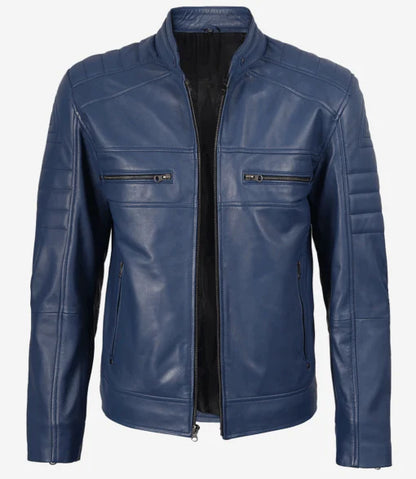 Men’s Blue Biker Style Leather Jacket