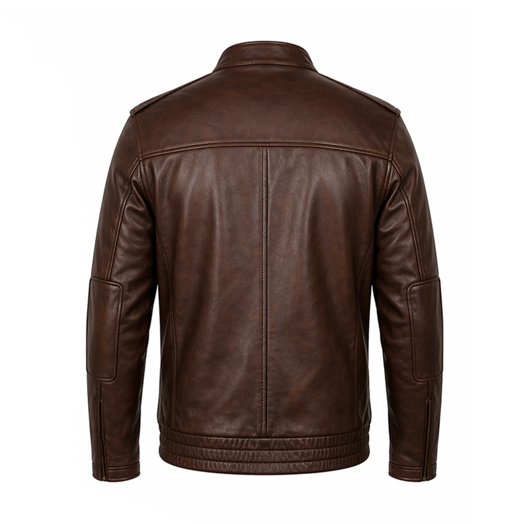Mens Chocolate Brown Cafe Racer Quilted Leather Jacket
