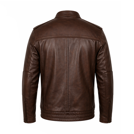 Mens Chocolate Brown Cafe Racer Quilted Leather Jacket
