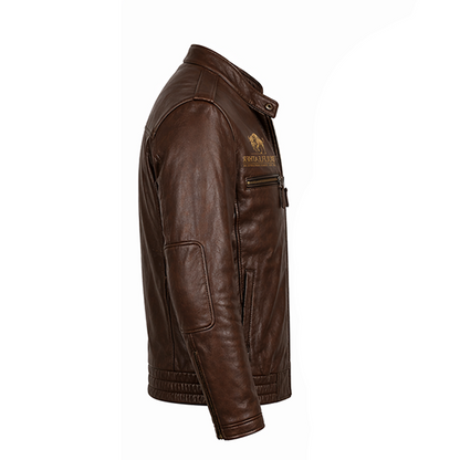 Mens Chocolate Brown Cafe Racer Quilted Leather Jacket